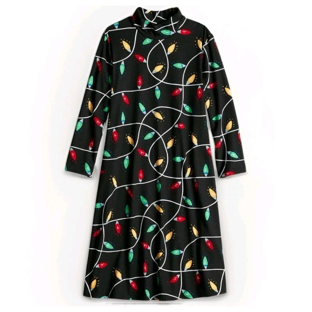NWT Celebrate Together Dress Novelty Print Christmas Lights Mock Neck 73277 Sz S